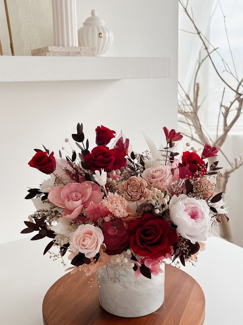 紅粉永生盆花 喜慶永生盆花 永生玫瑰花 開幕盆花 祝賀花禮 結婚
