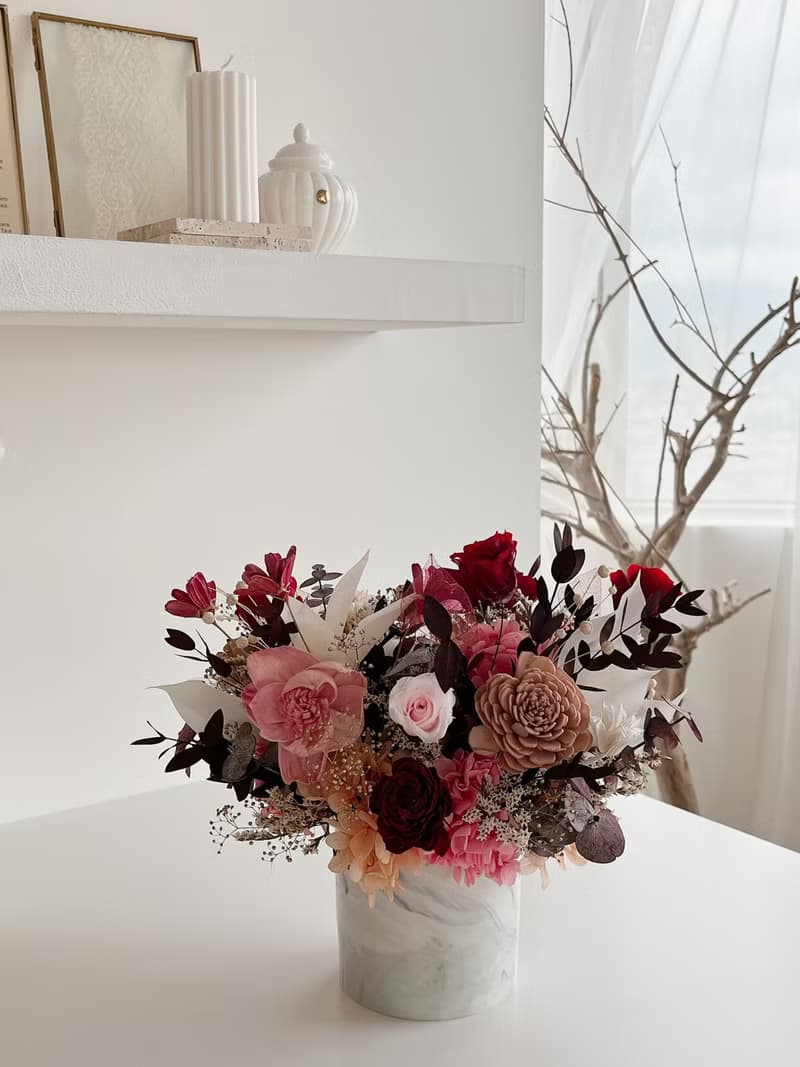 紅粉永生盆花 喜慶永生盆花 永生玫瑰花 開幕盆花 祝賀花禮 結婚