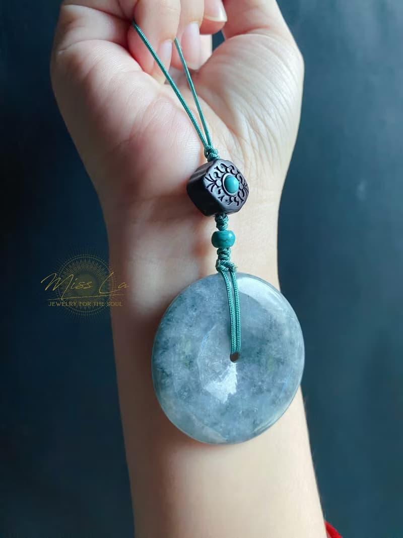 天然緬甸玉翡翠 烏雞 綠底 平安扣 黑檀木 綠松 包掛 手機掛 禮物