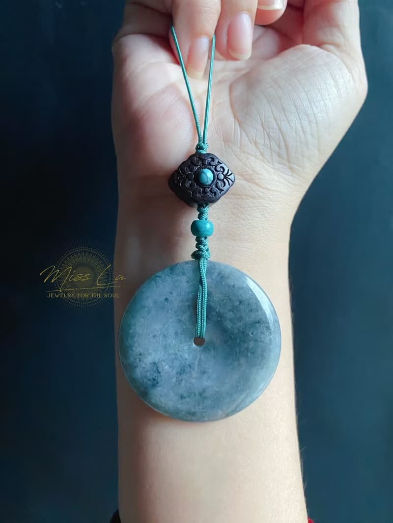 天然緬甸玉翡翠 烏雞 綠底 平安扣 黑檀木 綠松 包掛 手機掛 禮物