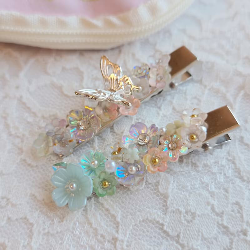 盛放 Blooming 髮夾 蝴蝶 花 原創 手作 送禮 兩款合售