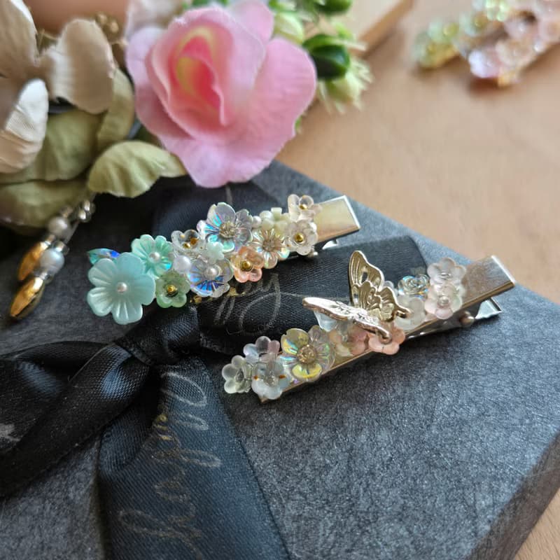 盛放 Blooming 髮夾 蝴蝶 花 原創 手作 送禮 兩款合售
