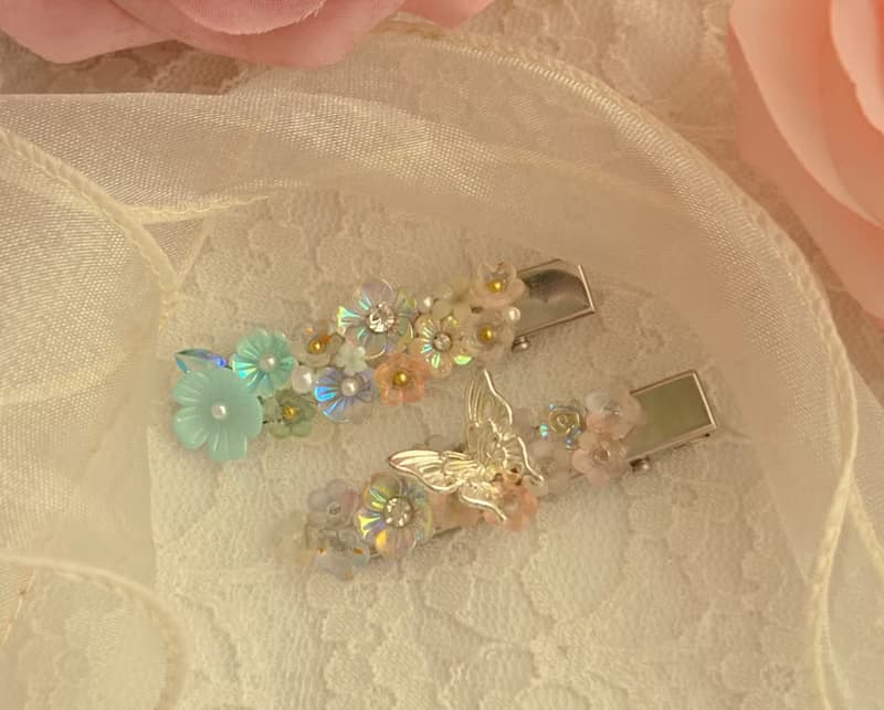 盛放 Blooming 髮夾 蝴蝶 花 原創 手作 送禮 兩款合售