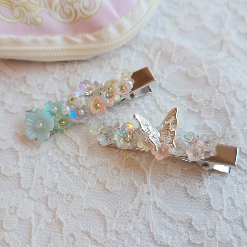 盛放 Blooming 髮夾 蝴蝶 花 原創 手作 送禮 兩款合售