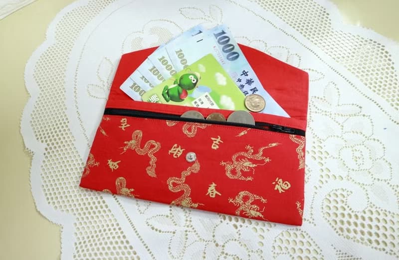 龍 新年 拉鍊 布紅包袋. 布長夾.收納袋 錢包 存摺 現金收納袋