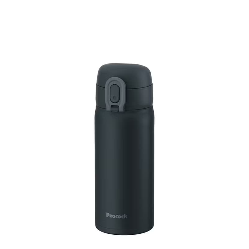 【孔雀Peacock】350ML 不鏽鋼保溫杯 鎖扣式彈蓋 直飲口設計-黑