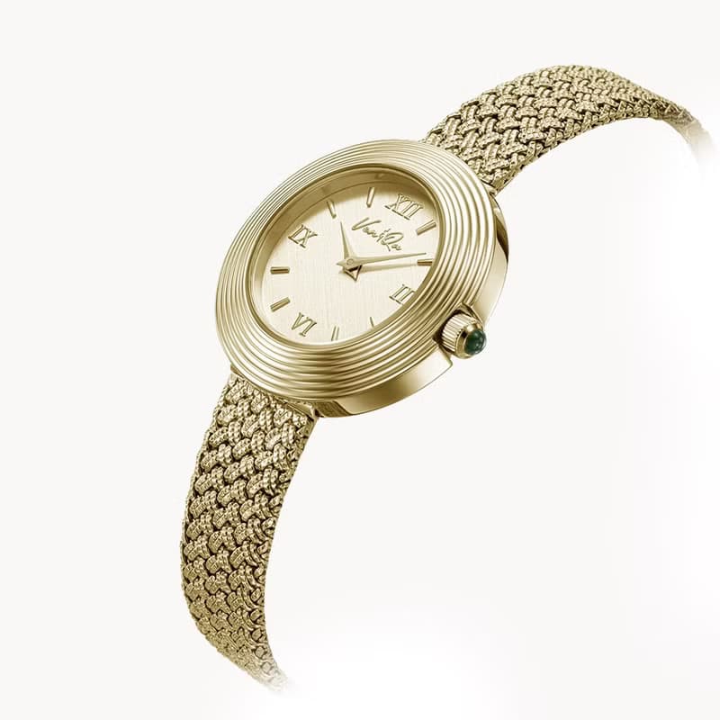 【Ven & Qu】Volante 金色腕錶 29mm 網狀不鏽鋼錶帶