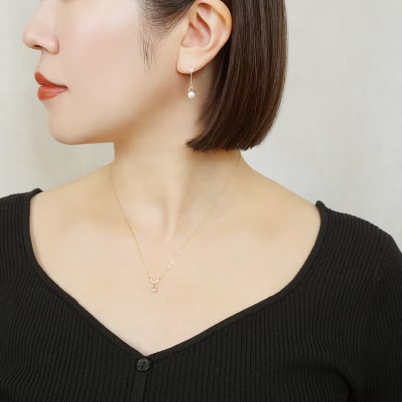 18K/10K 淡水珍珠無限墜飾耳環 (黃金)