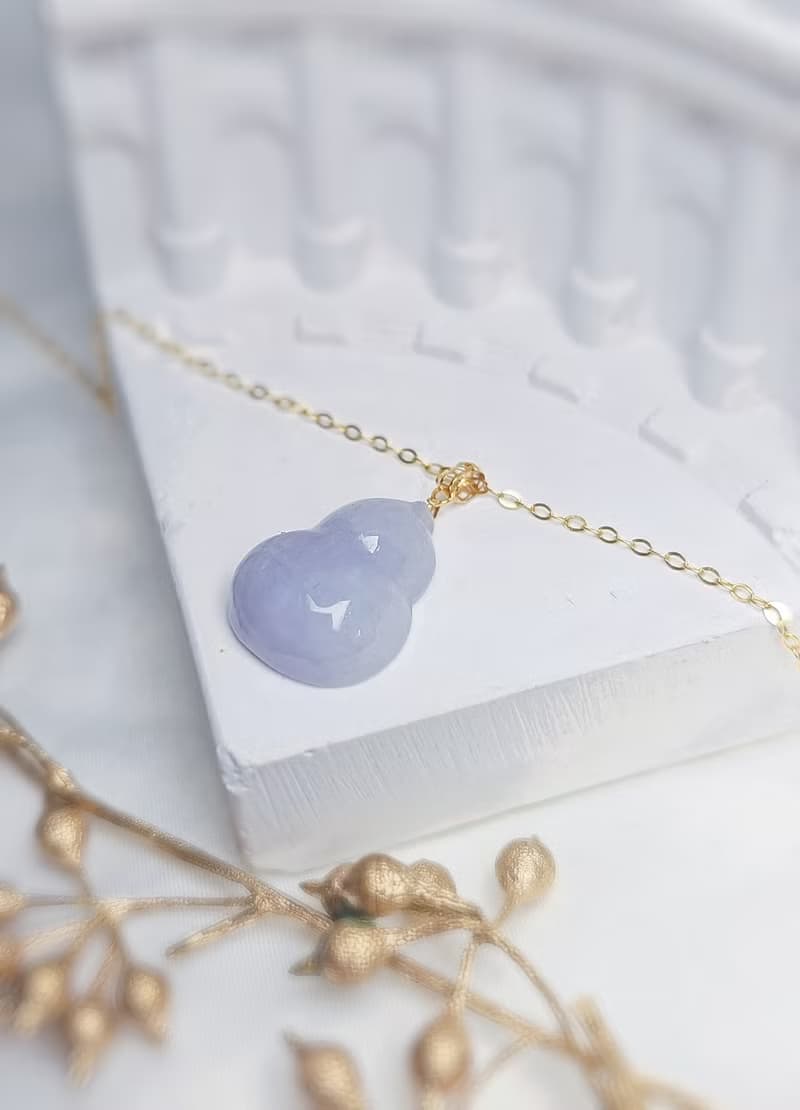 有福•有財•有貴人|純18k金紫葫蘆|緬甸A貨翡翠吊墜項鍊