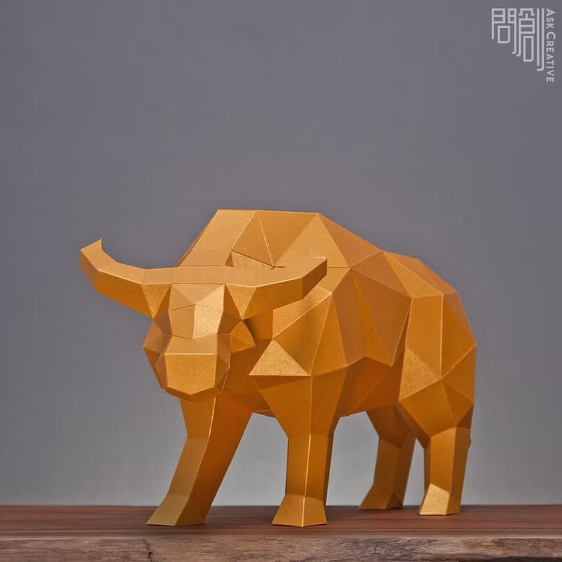 DIY手作3D紙模型 禮物 擺飾 節慶系列-新年金色水牛