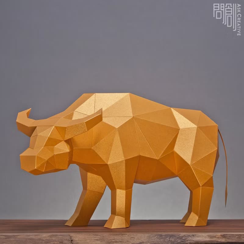 DIY手作3D紙模型 禮物 擺飾 節慶系列-新年金色水牛