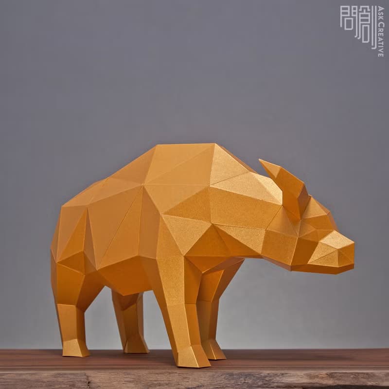 DIY手作3D紙模型 禮物 擺飾 節慶系列-新年金色水牛