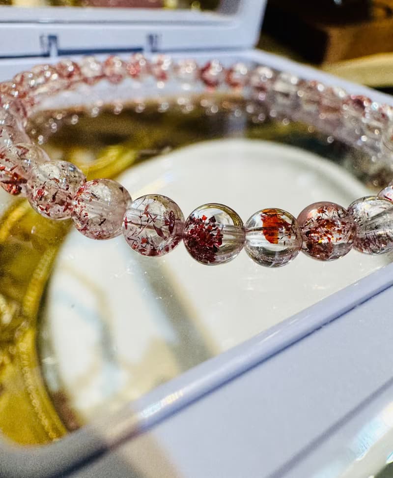 天然高透體彼岸花紅超七金草莓5mm6.32g貴人運桃花三輪骨幹水晶