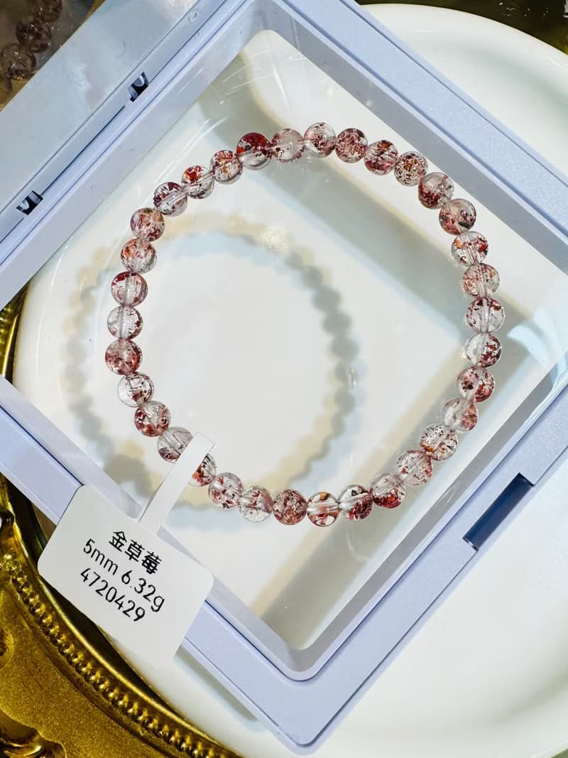 天然高透體彼岸花紅超七金草莓5mm6.32g貴人運桃花三輪骨幹水晶