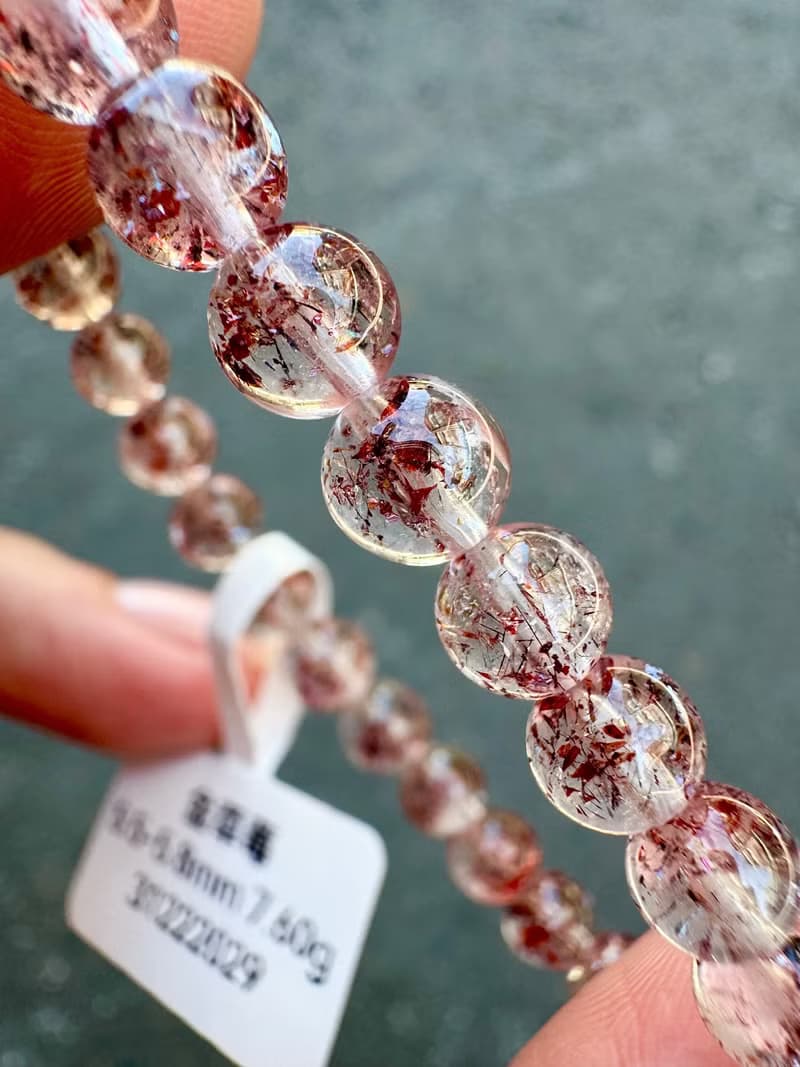 天然高透體彼岸花紅超七金草莓5mm6.32g貴人運桃花三輪骨幹水晶