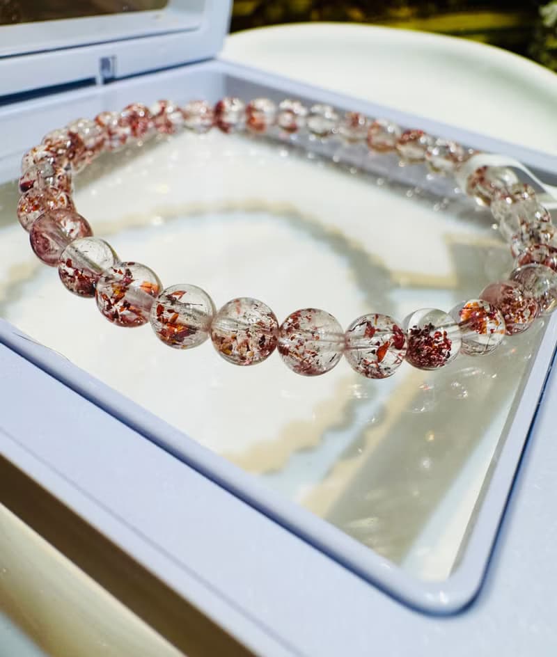 天然高透體彼岸花紅超七金草莓5mm6.32g貴人運桃花三輪骨幹水晶