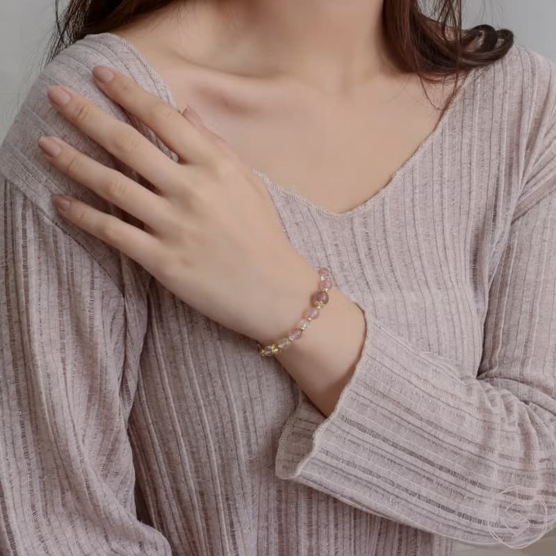 晚宴會 | 草莓晶 黃水晶 白水晶 | 天然水晶手鍊