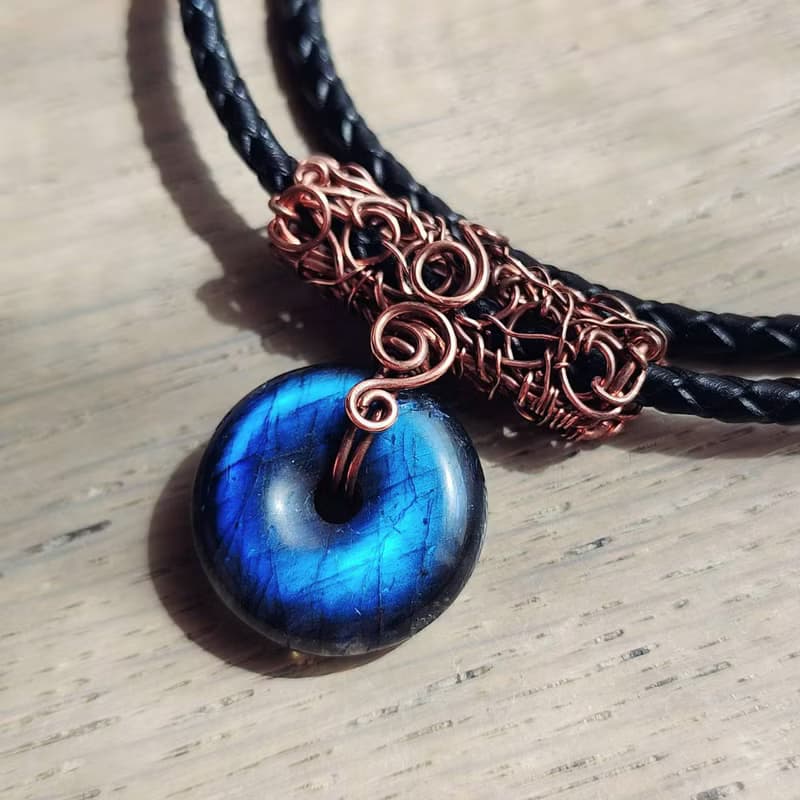 【曲水辰手作】拉長石金屬線編織項鍊