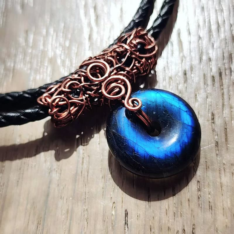 【曲水辰手作】拉長石金屬線編織項鍊