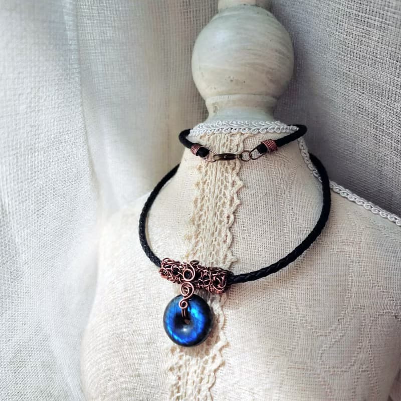 【曲水辰手作】拉長石金屬線編織項鍊