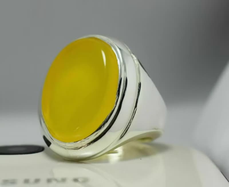 Yellow Zard Yemeni Agate Aqiq Akik Aqeeq Bague Shia Rigs Handmade Ring Mens Ring