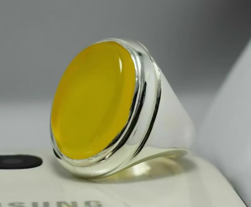 Yellow Zard Yemeni Agate Aqiq Akik Aqeeq Bague Shia Rigs Handmade Ring Mens Ring