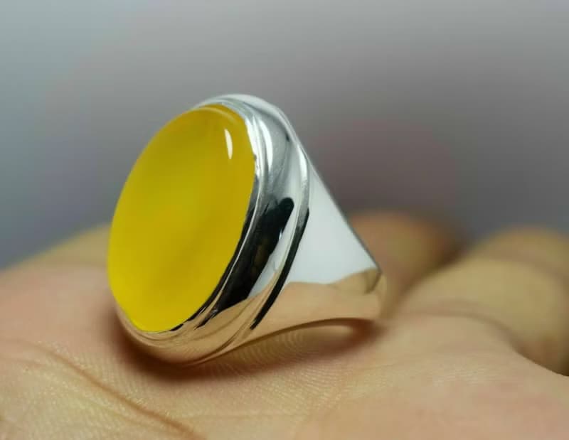 Yellow Zard Yemeni Agate Aqiq Akik Aqeeq Bague Shia Rigs Handmade Ring Mens Ring