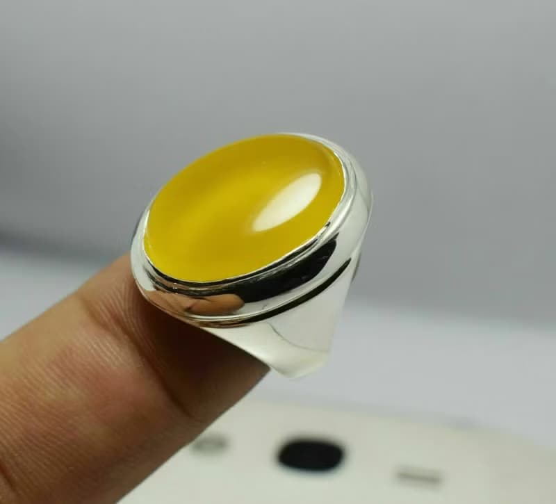 Yellow Zard Yemeni Agate Aqiq Akik Aqeeq Bague Shia Rigs Handmade Ring Mens Ring