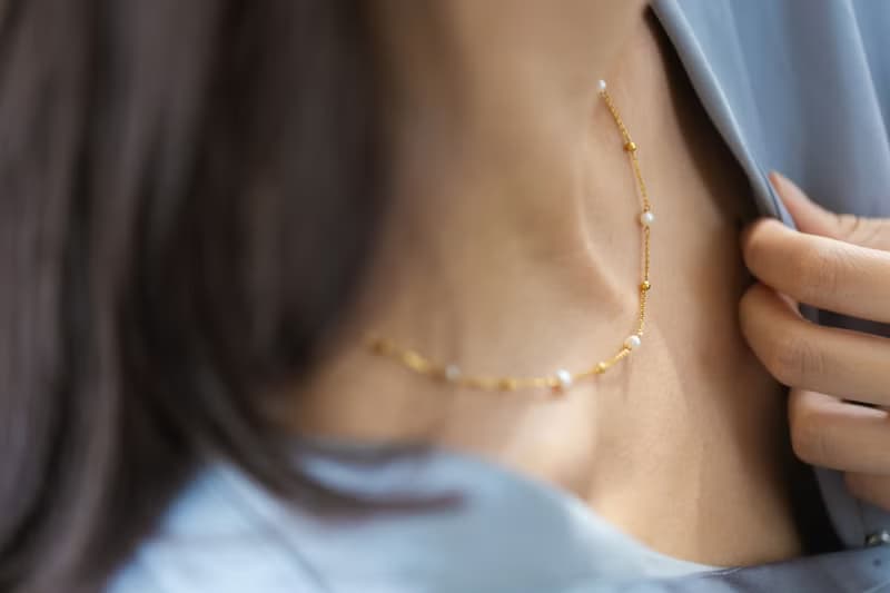 Luna Dew 月光下的露珠 淡水珍珠項鍊 鎖骨鍊 316L醫療鋼18k金