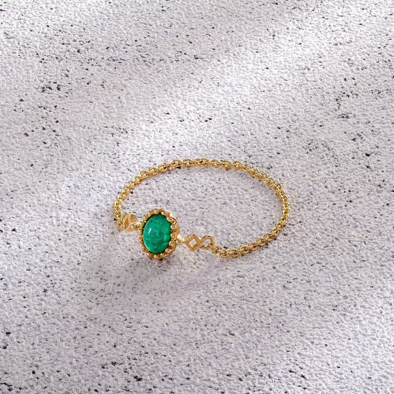 拜占庭風格天然祖母綠18K復古鍊戒/裸感/固定圍鍊戒