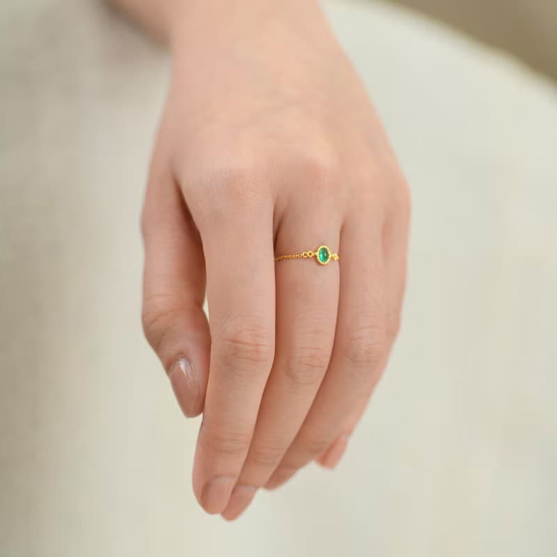 拜占庭風格天然祖母綠18K復古鍊戒/裸感/固定圍鍊戒