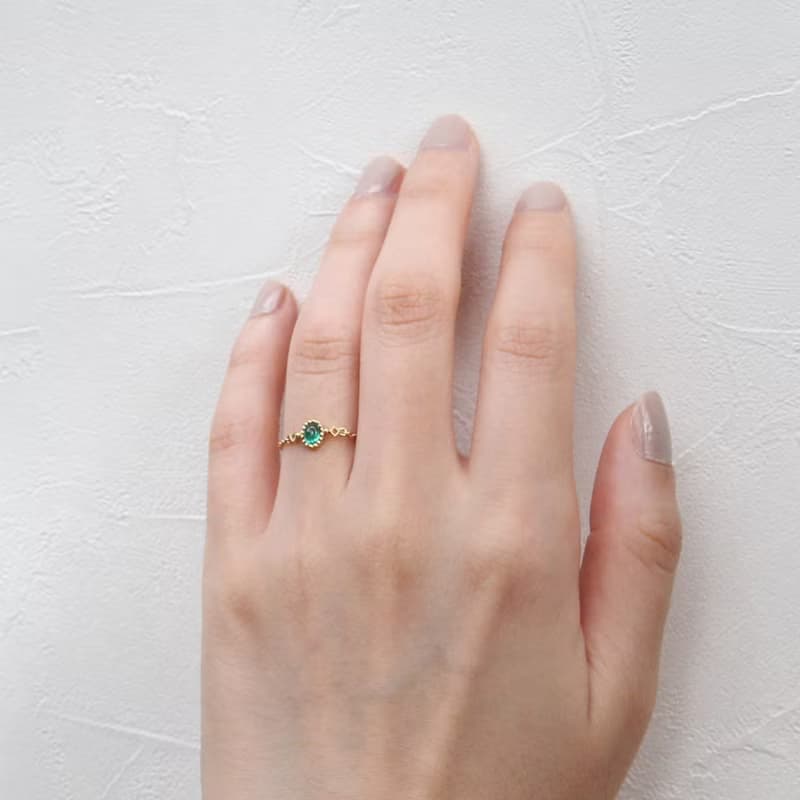 拜占庭風格天然祖母綠18K復古鍊戒/裸感/固定圍鍊戒