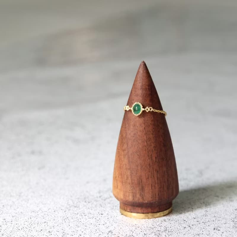 拜占庭風格天然祖母綠18K復古鍊戒/裸感/固定圍鍊戒