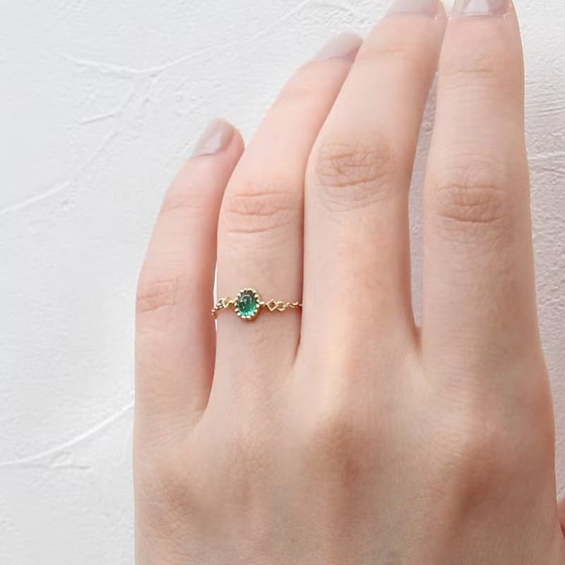 拜占庭風格天然祖母綠18K復古鍊戒/裸感/固定圍鍊戒