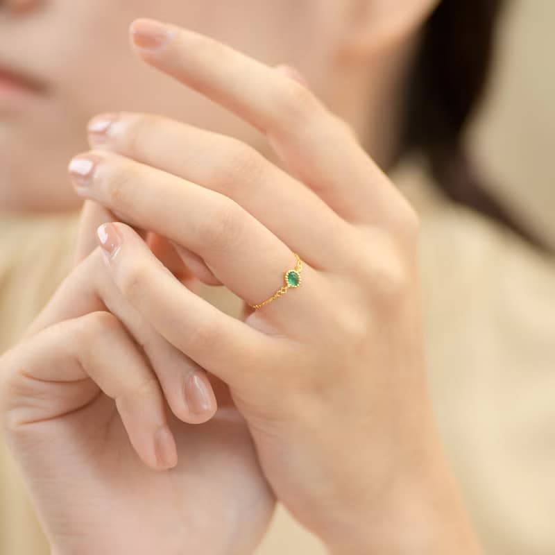 拜占庭風格天然祖母綠18K復古鍊戒/裸感/固定圍鍊戒