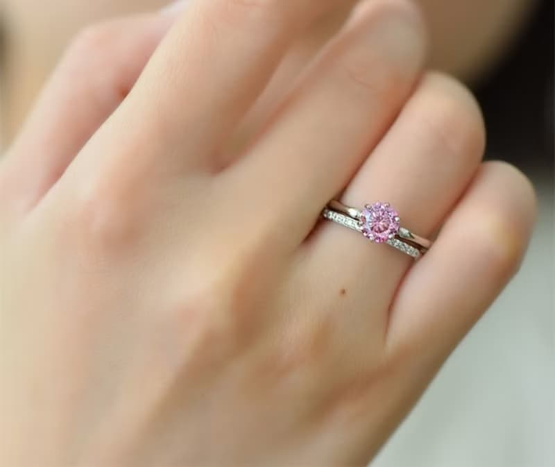 Pink Moissanite Ring and Wedding Band Set, 1 Ct Moissanite Ring