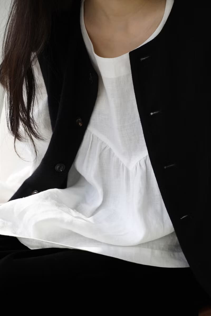 法國產亞麻 復古花苞襯衣  黑白 I Amish Style Top