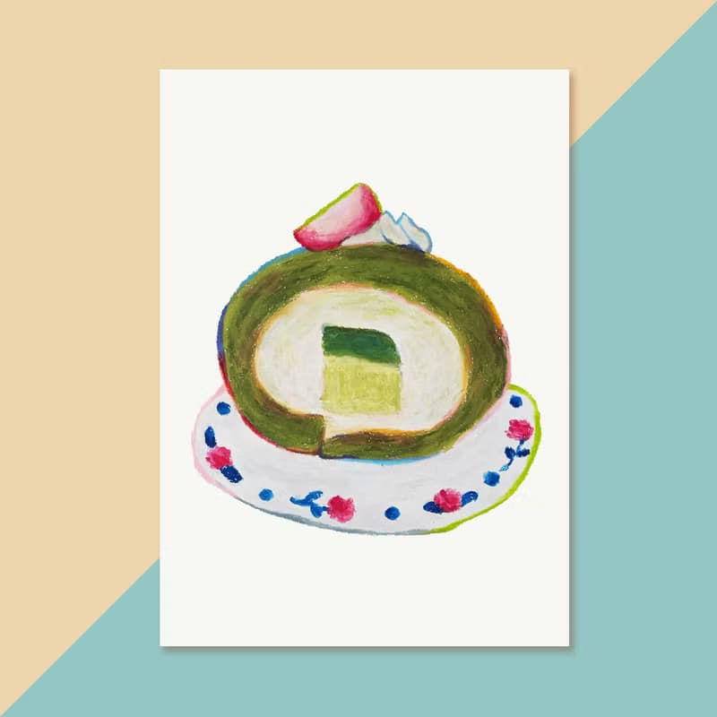 【午茶甜點】草莓 抹茶 奶凍 瑞士捲 日式午茶明信片/ 萬用卡/便