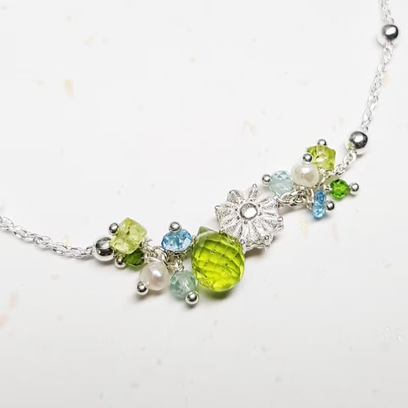 優雅小妞系列~橄欖石 - 托帕石純銀手鍊  Peridot  Topaz 免費【