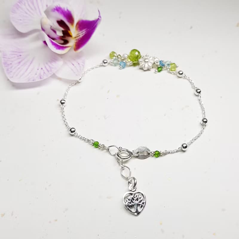 優雅小妞系列~橄欖石 - 托帕石純銀手鍊  Peridot  Topaz 免費【