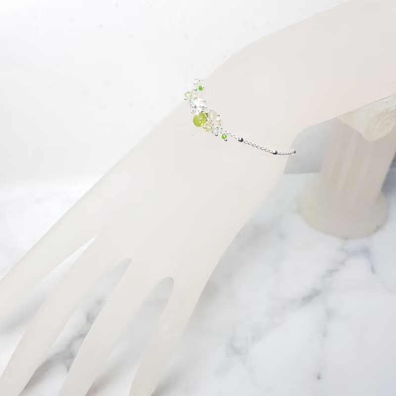 優雅小妞系列~橄欖石 - 托帕石純銀手鍊  Peridot  Topaz 免費【