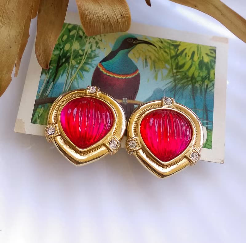 Vintage Jewelry 西洋古董飾品  紅果子 夾式耳環