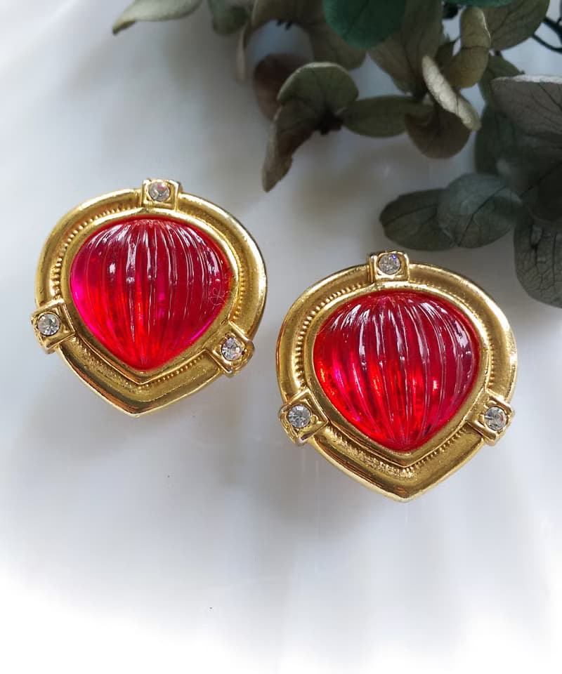 Vintage Jewelry 西洋古董飾品  紅果子 夾式耳環