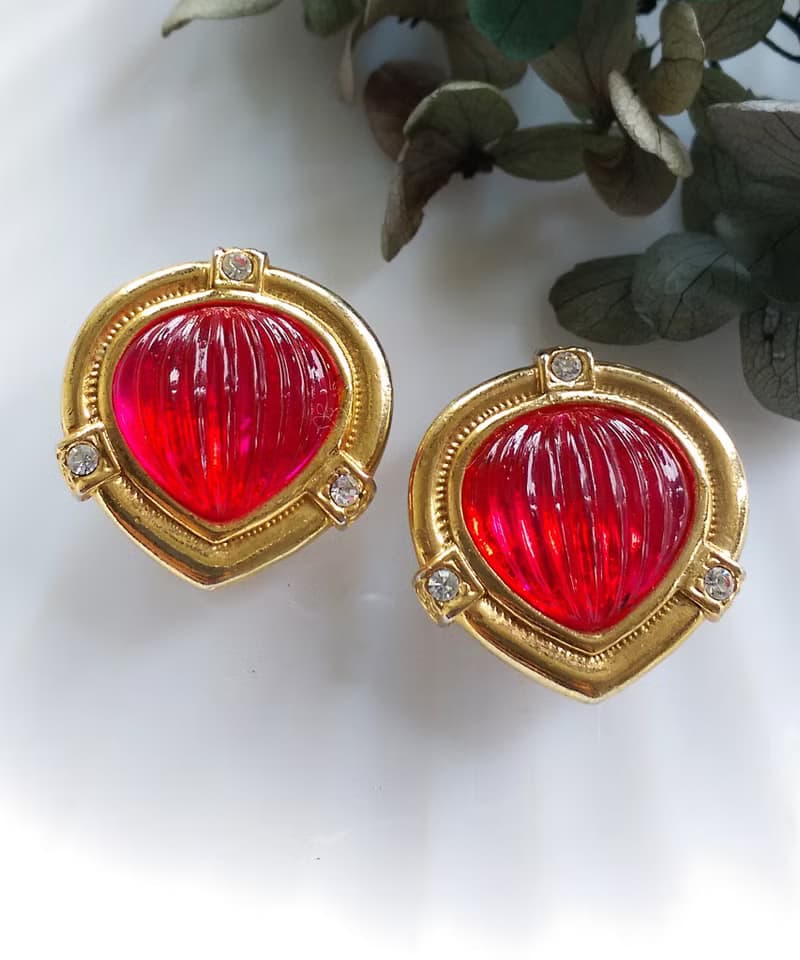 Vintage Jewelry 西洋古董飾品  紅果子 夾式耳環