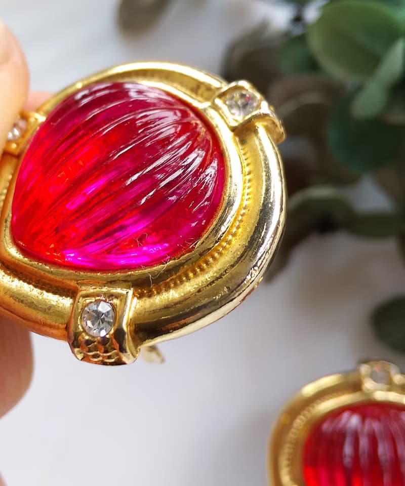 Vintage Jewelry 西洋古董飾品  紅果子 夾式耳環