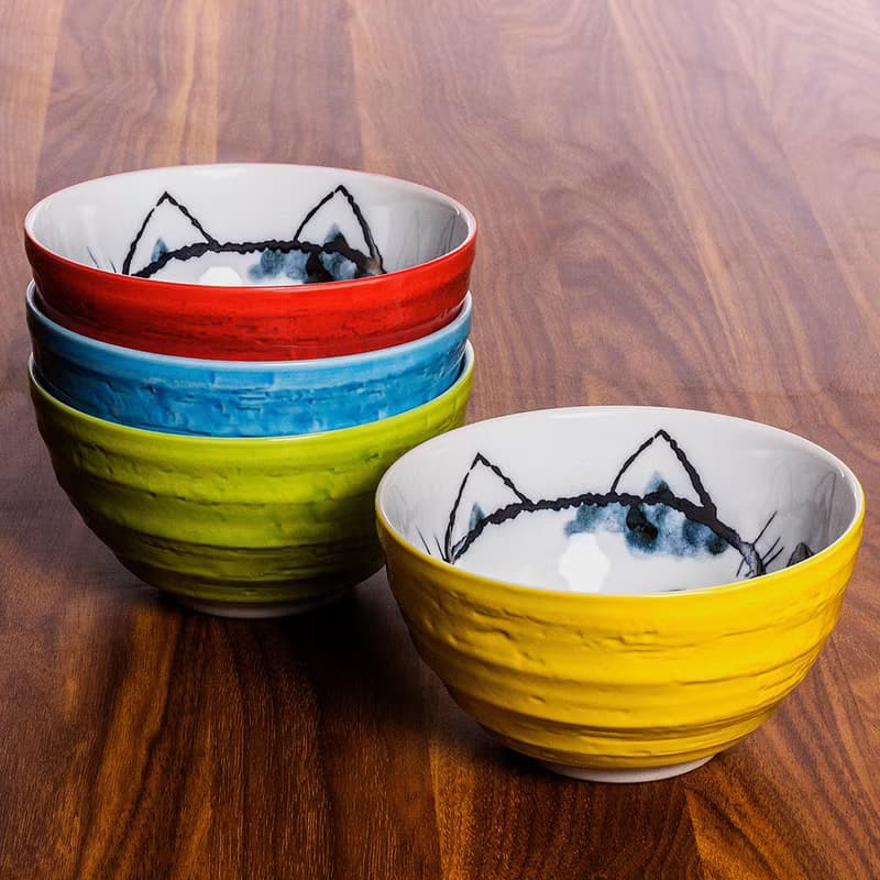 美濃燒日本招財貓陶瓷碗湯碗沙拉碗拉麵碗大號家用飯碗釉下彩日式