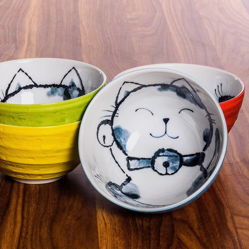 美濃燒日本招財貓陶瓷碗湯碗沙拉碗拉麵碗大號家用飯碗釉下彩日式