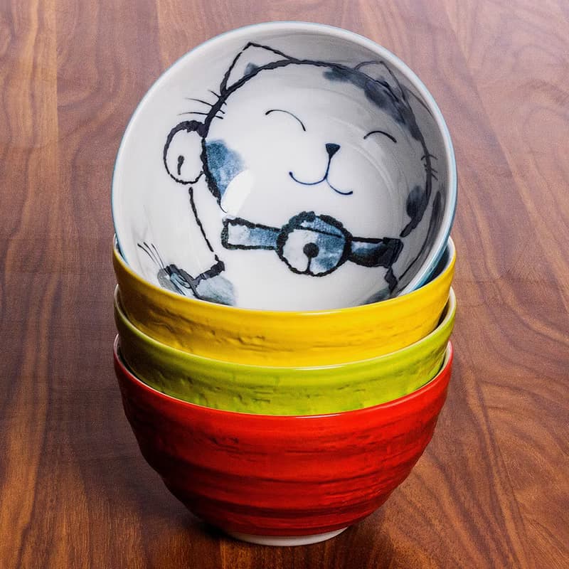 美濃燒日本招財貓陶瓷碗湯碗沙拉碗拉麵碗大號家用飯碗釉下彩日式