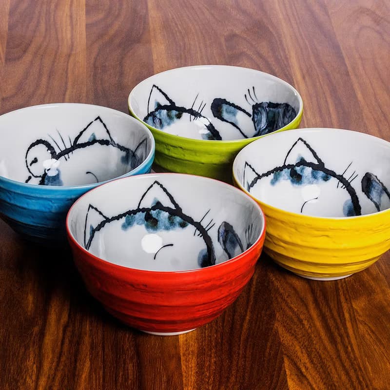 美濃燒日本招財貓陶瓷碗湯碗沙拉碗拉麵碗大號家用飯碗釉下彩日式