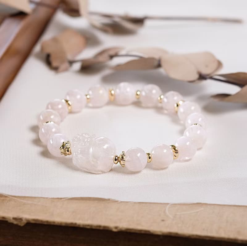 粉幽靈 雪花幽靈 貔貅 手鍊 天然礦石水晶 一圖一物 淡淡的粉
